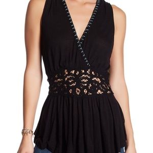 Free People Megan Lace-Inset Peplum Top